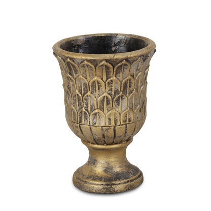 Maceta redonda de 18 cm con textura de latón envejecido, de cemento, para interior y exterior.