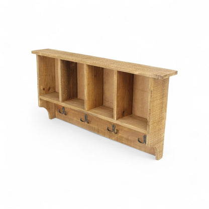 Perchero de pared de madera natural de 30" con cuatro ganchos