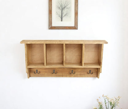 Perchero de pared de madera natural de 30" con cuatro ganchos
