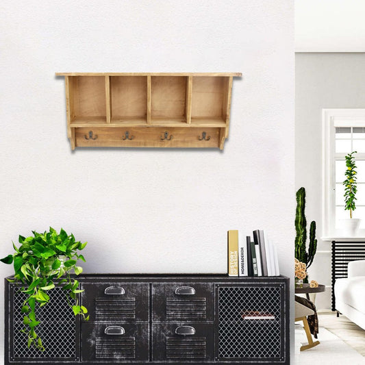 Perchero de pared de madera natural de 30" con cuatro ganchos