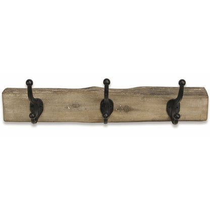 Perchero de pared de madera rústica natural marrón de 19" con tres ganchos y borde vivo