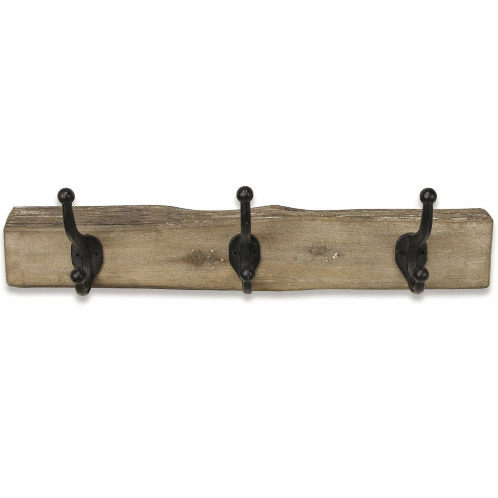 Perchero de pared de madera rústica natural marrón de 19" con tres ganchos y borde vivo