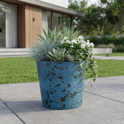 11" Blue Recycled Plastic Indoor Outdoor Round Pot Planter