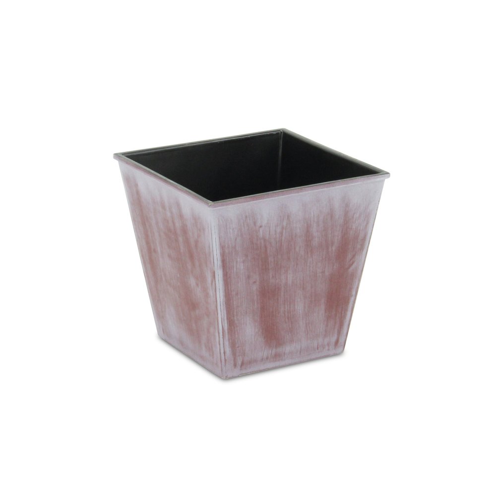 Maceta cuadrada de 5" de plástico reciclado, con textura en tonos marrón y blanquecino, para interior y exterior.