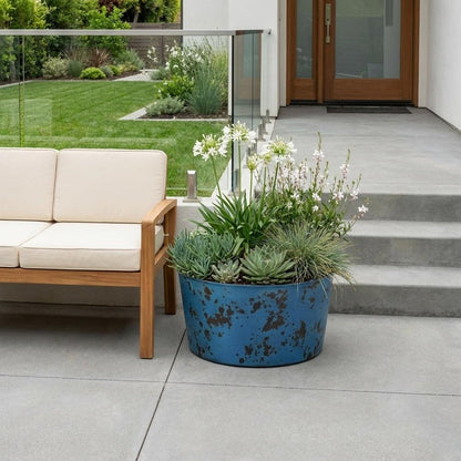 12" Blue Recycled Plastic Indoor Outdoor Round Pot Planter