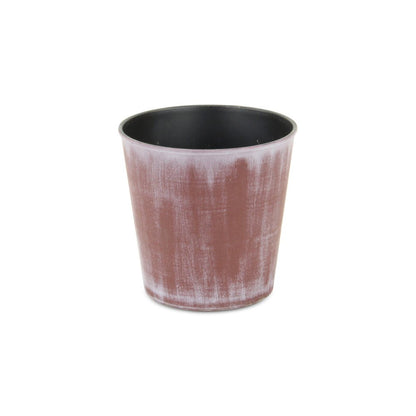 Maceta redonda de 5" de plástico reciclado, con textura en tonos marrón y blanquecino, para interior y exterior.
