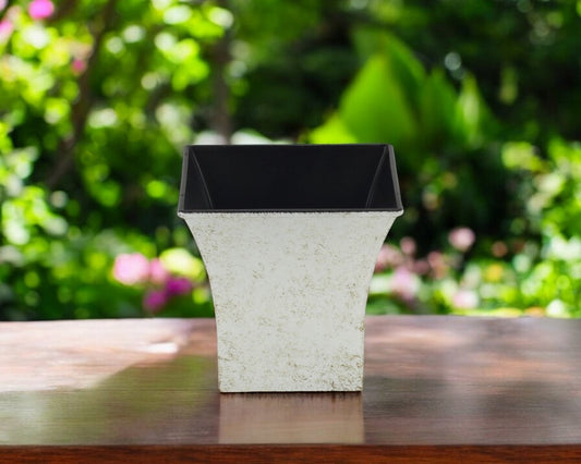 Maceta cuadrada de 5" de plástico reciclado color crema para interior y exterior
