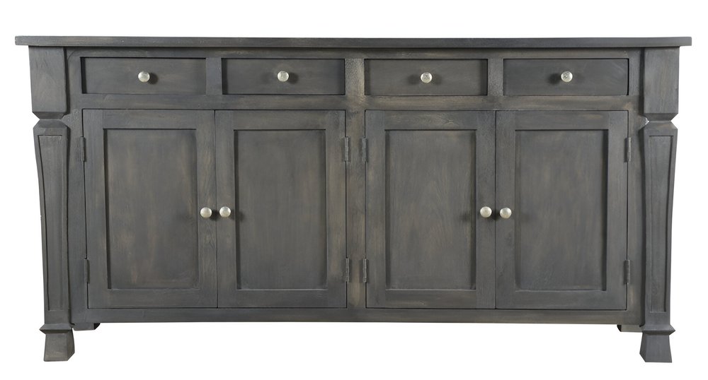 72" Dark Gray Solid Wood Four Drawer Sideboard with Four Doors