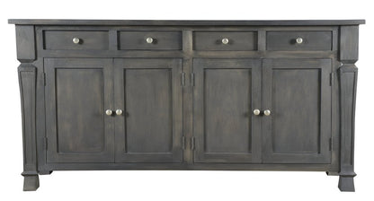 72" Dark Gray Solid Wood Four Drawer Sideboard with Four Doors