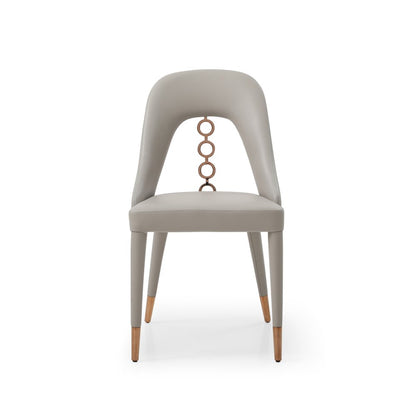 Set of Two Light Gray Faux Leather Dining Side Chairs With Rose Gold Accents