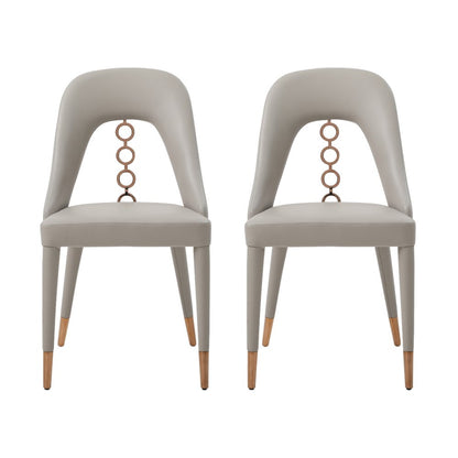 Set of Two Light Gray Faux Leather Dining Side Chairs With Rose Gold Accents