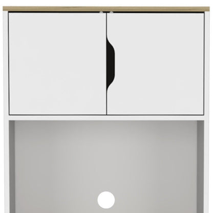 67" Light Oak and White Pantry Cabinet with Two Shelves