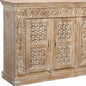 76" Antiqued White Distressed Solid Wood Carved Floral Sideboard with Four Doors