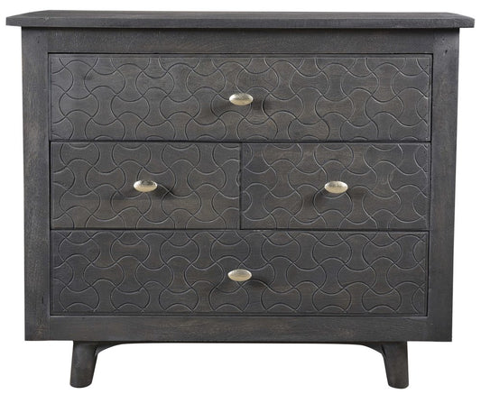 Mesita de noche de cuatro cajones de madera maciza gris de 30"