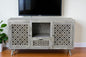 55" Gray Solid Wood Cabinet Enclosed Storage Worn TV Stand