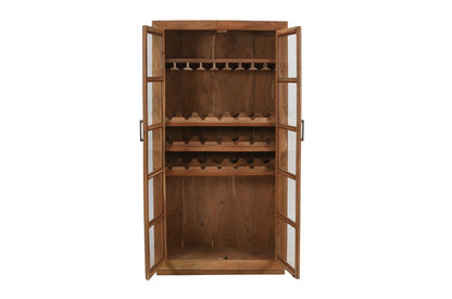 42" Brown Solid Wood And Glass Bar Cabinet With Four Shelves