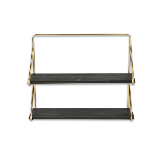 Estante de pared escalonado de 21" de metal y madera en gris oscuro y dorado