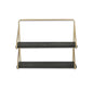 21" Dark Gray And Gold Metal And Wood Wall Mounted Tiered Shelf