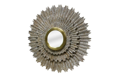 44" Antiqued Gold Sunburst Wood and Metal Framed Accent Mirror