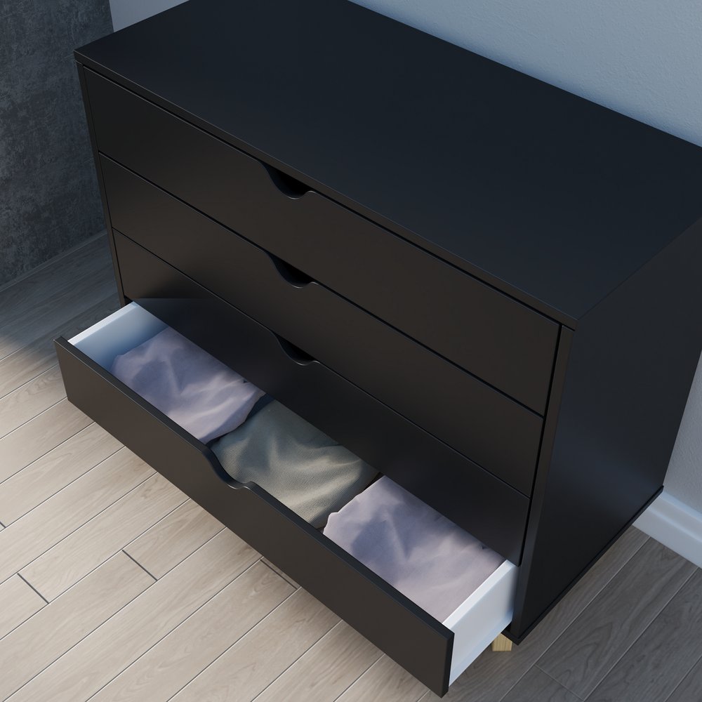 Cómoda de 35" con cuatro cajones en madera natural y negra