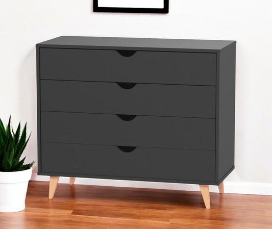 Cómoda de 35" con cuatro cajones en madera natural y negra