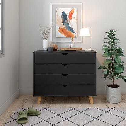 Cómoda de 35" con cuatro cajones en madera natural y negra