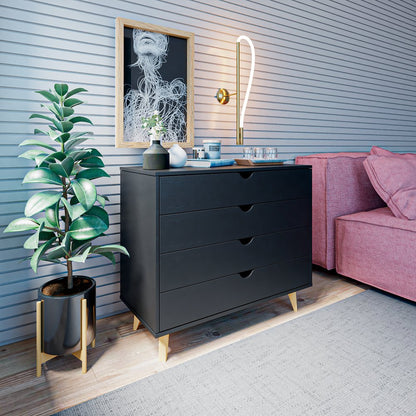 Cómoda de 35" con cuatro cajones en madera natural y negra