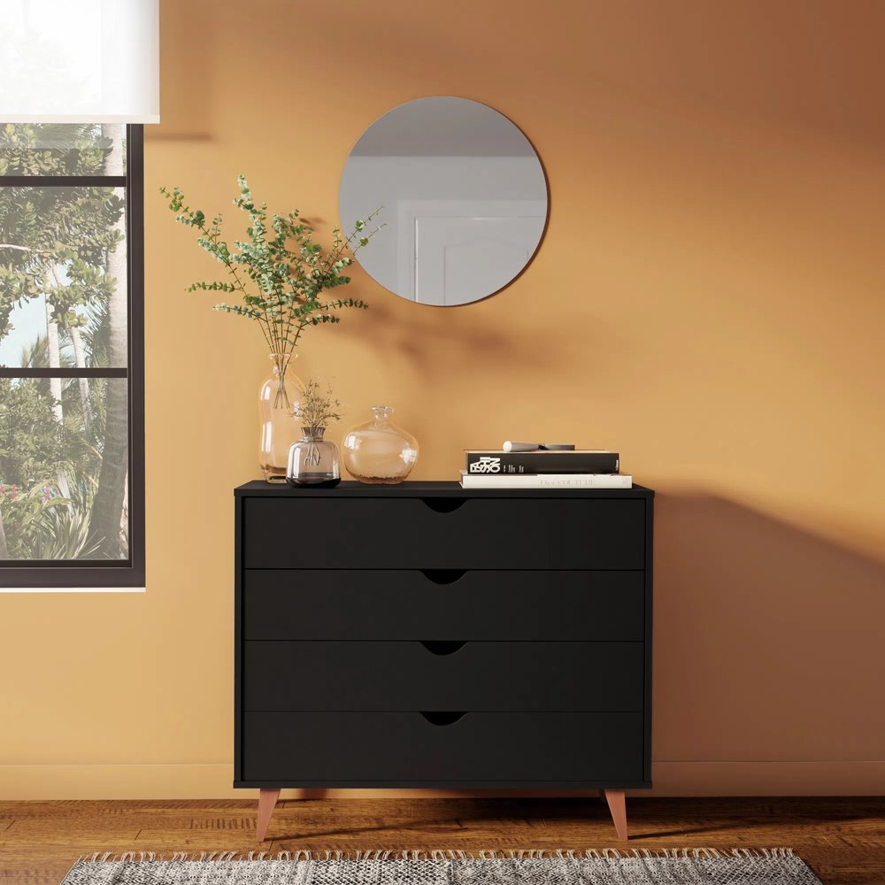 Cómoda de 35" con cuatro cajones en madera natural y negra