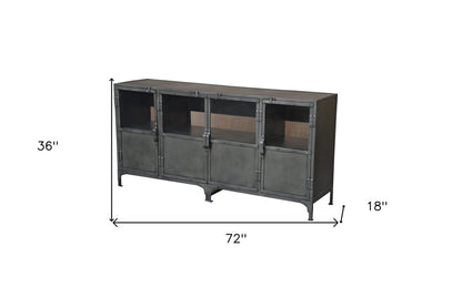 72" Dark Gray Metal Enclosed Storage TV Stand