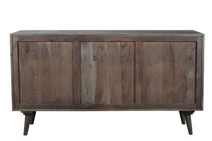 55" Dark Gray Carved Geometric Distressed Solid Wood Enclosed and Open Storage TV Stand