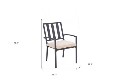 Set of Two Dark Gray Aluminum Outdoor Stacking Dining Chairs with Beige Cushion