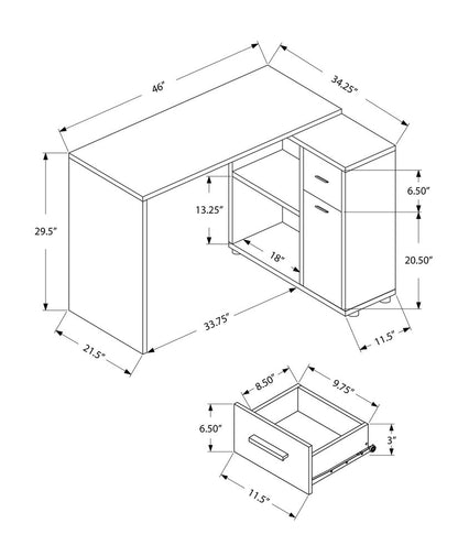 Escritorio para computadora en forma de L de madera marrón de 46"