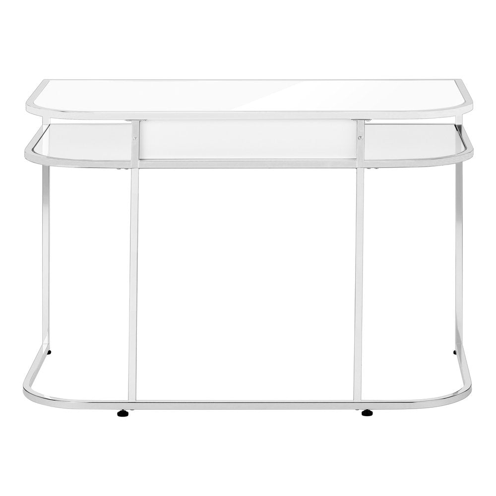 47" White and Silver Wood and Metal Sled Computer Desk