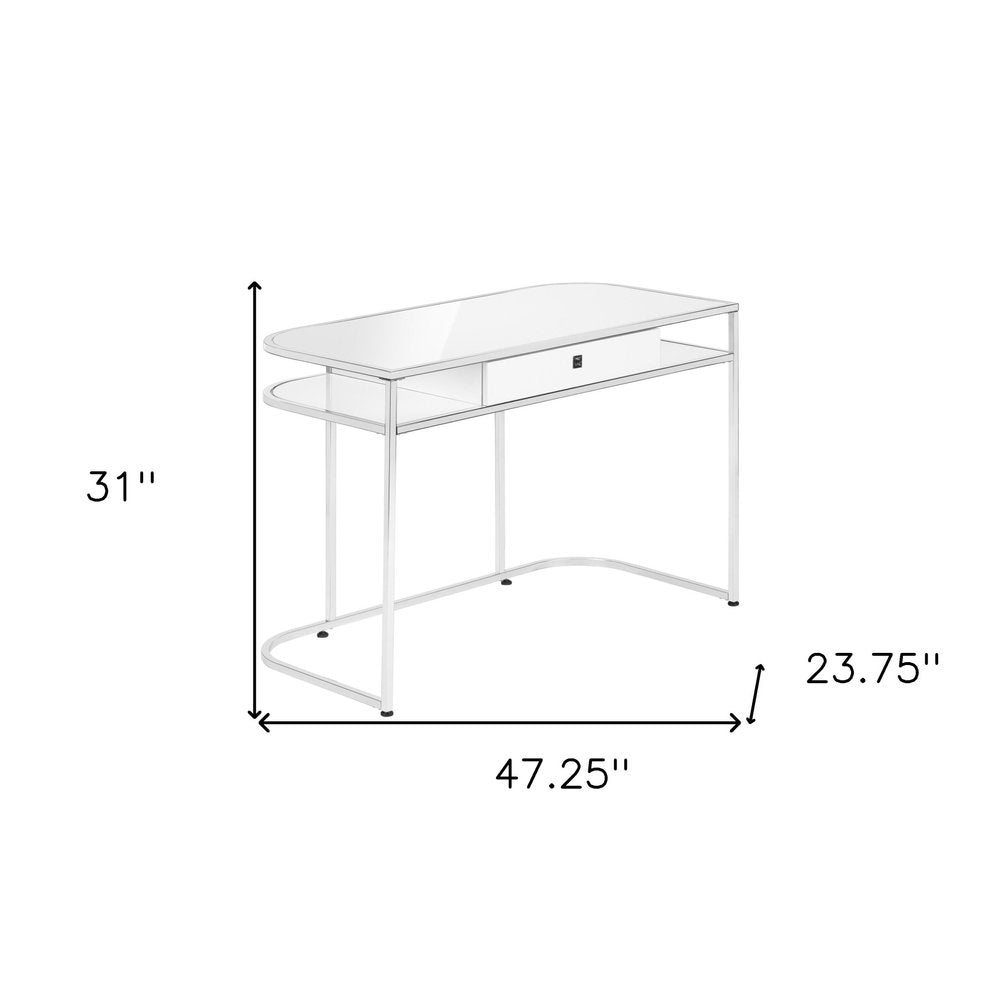 47" White and Silver Wood and Metal Sled Computer Desk