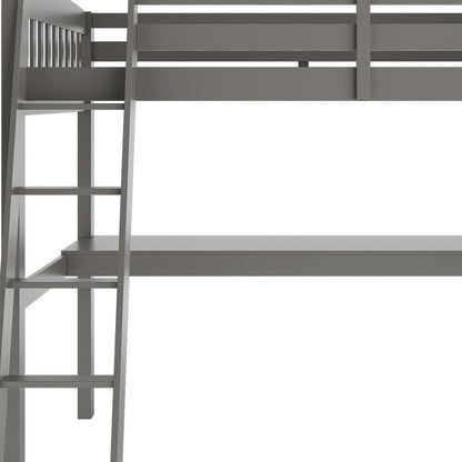 Cama alta individual de madera maciza gris con escritorio y espacio de almacenamiento