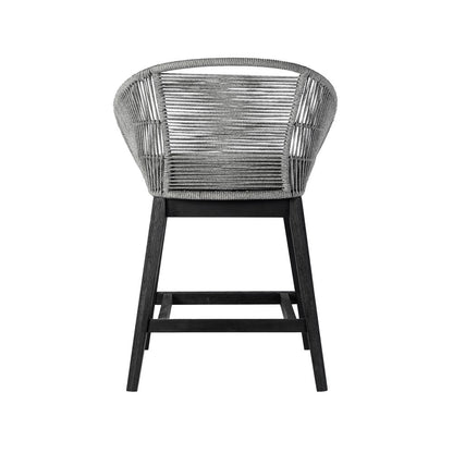 Silla de bar para exteriores de 38" de madera maciza gris claro con respaldo bajo y reposapiés