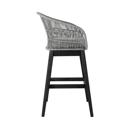 Silla de bar para exteriores de madera maciza gris claro de 43" con respaldo bajo y reposapiés