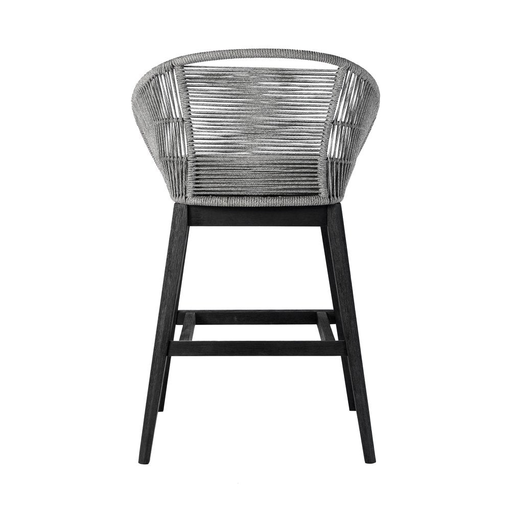 Silla de bar para exteriores de madera maciza gris claro de 43" con respaldo bajo y reposapiés