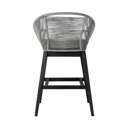 Silla de bar para exteriores de madera maciza gris claro de 43" con respaldo bajo y reposapiés