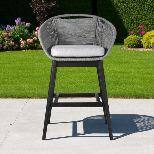 Silla de bar para exteriores de madera maciza gris claro de 43" con respaldo bajo y reposapiés
