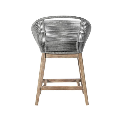 Silla de bar para exteriores de 38" de madera maciza gris claro con respaldo bajo y reposapiés
