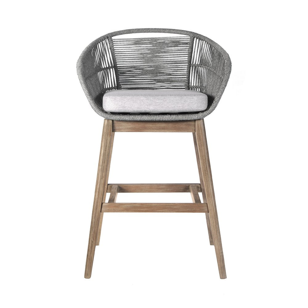 Silla de bar para exteriores de madera maciza gris de 43" con respaldo bajo y reposapiés