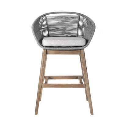 Silla de bar para exteriores de madera maciza gris de 43" con respaldo bajo y reposapiés