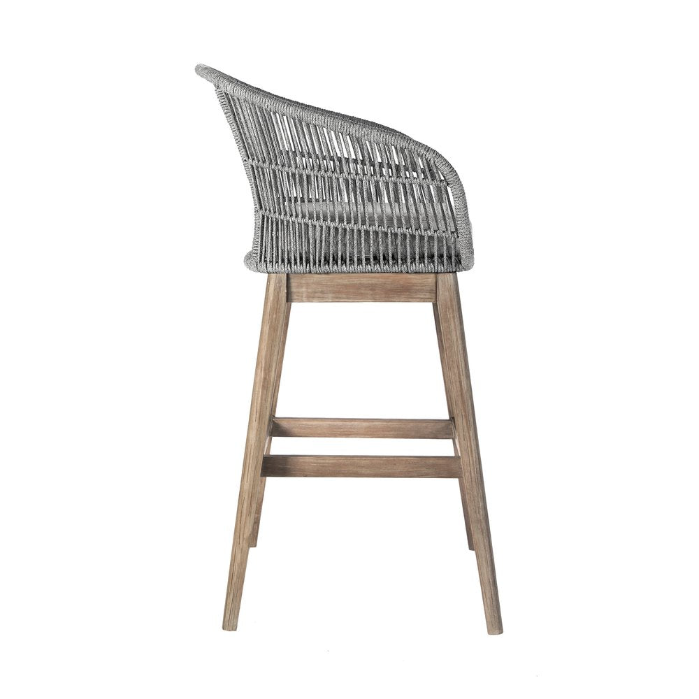 Silla de bar para exteriores de madera maciza gris de 43" con respaldo bajo y reposapiés