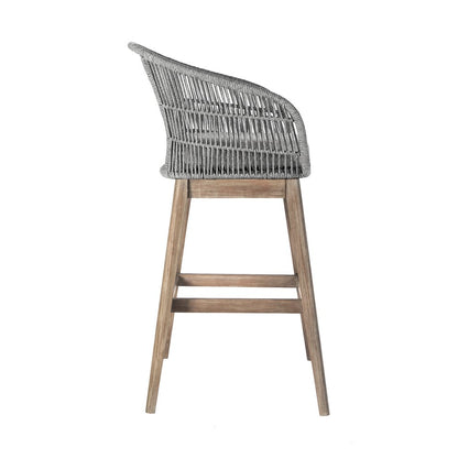 Silla de bar para exteriores de madera maciza gris de 43" con respaldo bajo y reposapiés