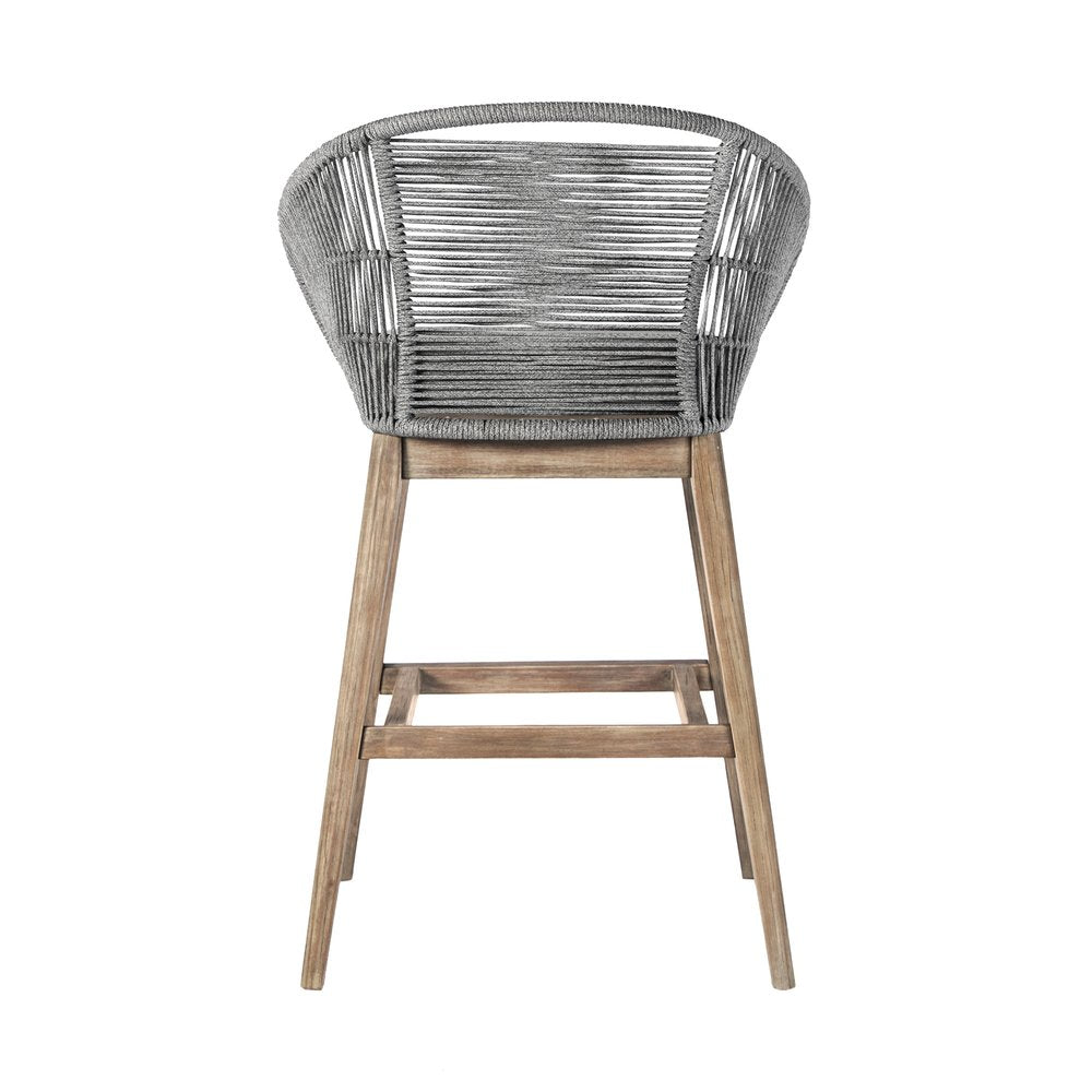 Silla de bar para exteriores de madera maciza gris de 43" con respaldo bajo y reposapiés