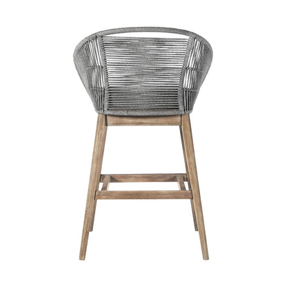 Silla de bar para exteriores de madera maciza gris de 43" con respaldo bajo y reposapiés