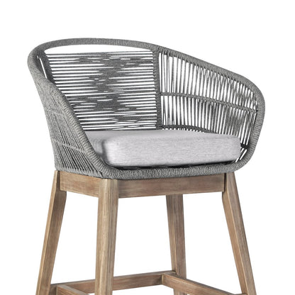 Silla de bar para exteriores de madera maciza gris de 43" con respaldo bajo y reposapiés