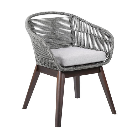Silla de comedor para exterior de madera maciza gris de 27" con cojín gris