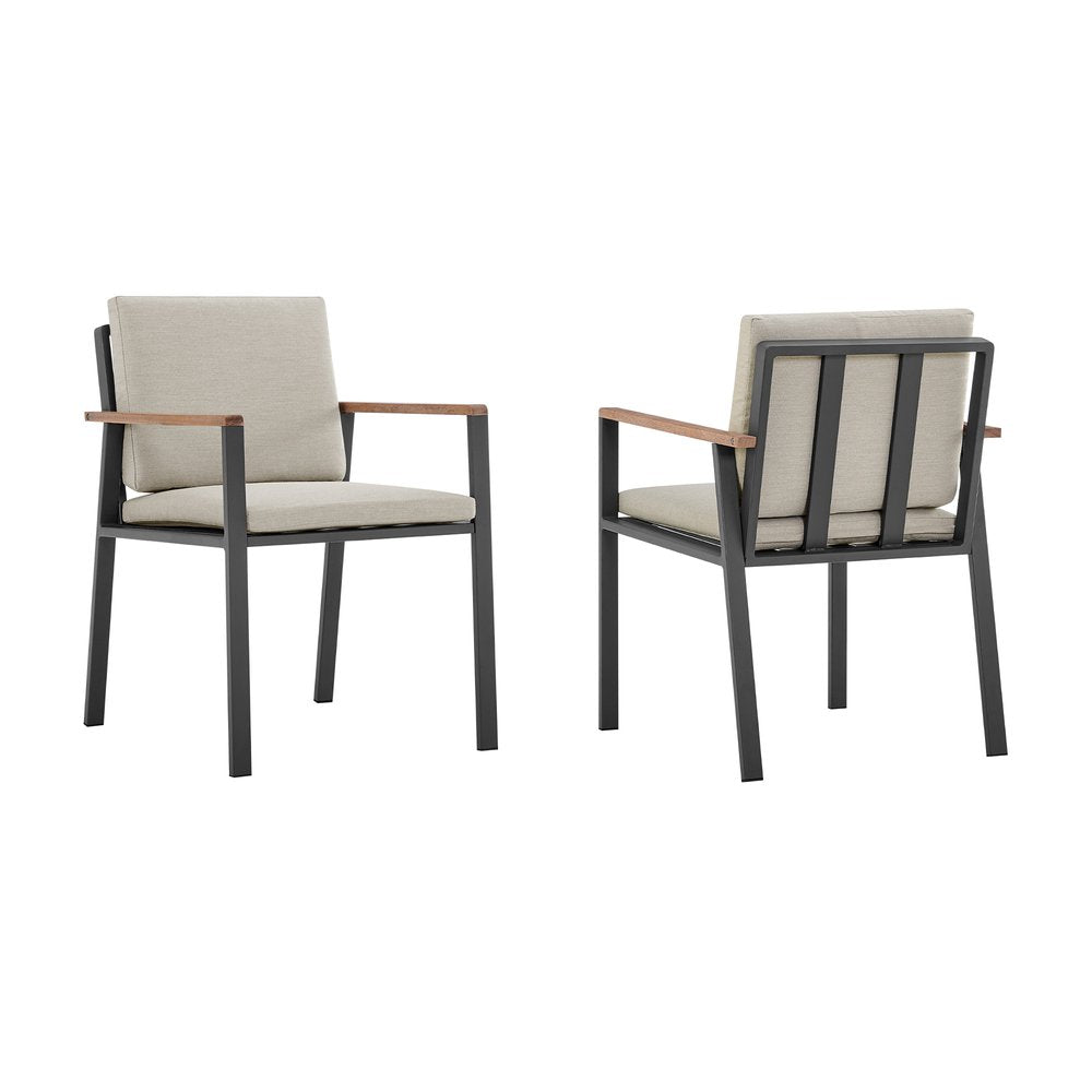 Juego de dos sillas de comedor para exterior de madera maciza gris claro de 22" con cojín color topo